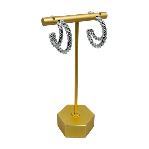 Rachel Zoe Curateur x Rendor Victoria White Gold-Plated Double Hoop Earrings - Picture 2 of 6